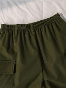 2pcs/Set Boys' Striped Polo Shirt And Cargo Shorts Set, Large Pockets Decor, Military Green, Spring/Summer - Army Green - View 7