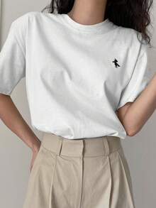 DAZY Casual Versatile Minimalist Short Sleeve T-Shirt, Summer - White - View 4