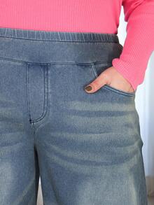 Pretty and Ole Plus Size Soft Medium Wash Stretch Denim Jeans - Dusty Blue - View 6