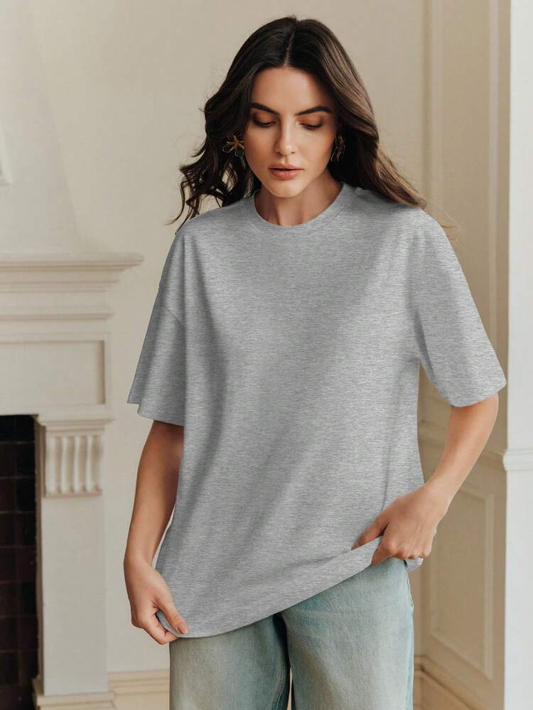 Anewsta ホワイト ラウンドネック カジュアル 半袖Tシャツ、春から夏のホリデーアウトフィットに適しています