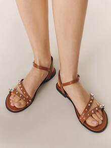 Styleloop Ladies Buckle, Decoration, Flat Sandals, Holiday Atmosphere, Summer Wear, Travel Essentials - Brown - View 2