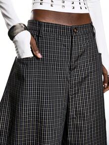LYSMO Women's Multicolor Plaid Wide Leg Long Pants Casual All Over Print Trousers - Multicolor - View 6
