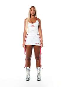 SUMWON WOMEN England Cross Flag Halter Neck Ruched Detail Tank Top With Red Contrast Trim Sleeveless Summer Patriotic Football - White - View 3