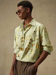 Business Casual 男士时尚商务烫金印花领带衬衫 - 綠色 - 查看 5