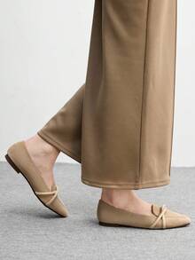 CUCCOO BIZCHIC Sepatu flat wanita ujung persegi, desain tali silang mengkilap, sol lembut yang nyaman, suede bergaya retro, cocok untuk perjalanan sehari-hari dan acara kantor. - Aprikot baru - View 8