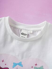 THE POWERPUFF GIRLS X SHEIN Round Neck Short Sleeve T-Shirt For Young Girls - White - View 3