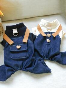 PETSIN 1pc Dog Clothes, Spring And Autumn Casual One-Piece Clothes, Pet Fashion Blue Suspenders Pants - Multicolor - View 4