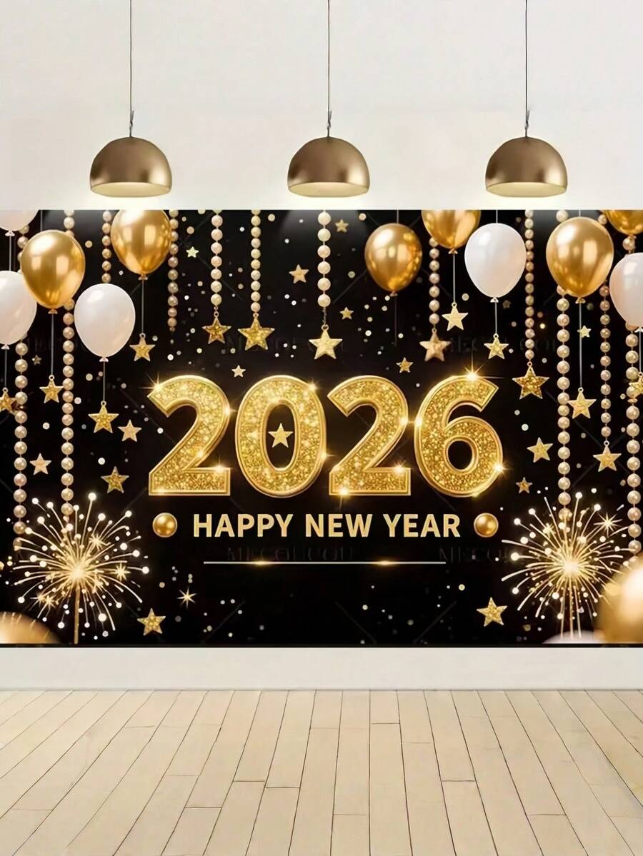 1件2026新年快乐金色黑色数字横幅，气球风格2026设计 - 大型金色2026数字，适用于派对背景、墙面装饰和新年除夕活动 - 薑色 - 查看 1