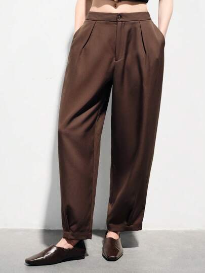 Aveloria Modichic 高腰锥形七分裤，前褶设计，修身廓形，灯笼裤款式，女士通勤西装裤，休闲优雅百搭。