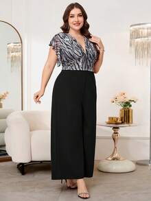 Reflora Bộ áo liền quần cỡ lớn dành cho nữ, bộ áo liền quần thanh lịch, bóng bẩy thích hợp cho tiệc tùng và tụ họp, áo liền quần màu đen có túi, phù hợp cho mùa thu và mùa đông. - màu đen - Xem 5