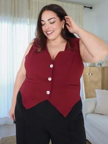 Pretty and Ole Plus Size Slim Fit Classic Solid Color Suit Vest Date Nights Sexy Club Birthday Spring Summer Women Clothes Bachelorette Party In Fall/Winter - Burgundy - View 5