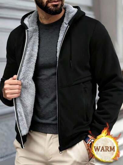 Chaqueta Polar Hombre con Capucha Resistente al Viento - Abrigo Casual Acolchado para Invierno y Actividades al Aire Libre
