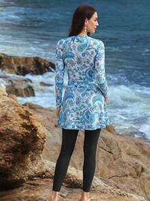 Swim Mulvari Paisley Print Burkini 2 Pieces Set, Vacation Beach - Multicolor - View 2