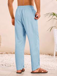 Manfinity VCAY Quần dài nam dệt kim dáng rộng, ống thẳng, màu trơn - Màu xanh lam - Xem 3