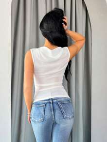 Vassilux Draped Collar Ruched Tank Top - White - View 2