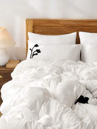 3Pcs Embroidered Plant Bedding Quilt Cover Set, Including 1 Quilt Cover And 2 Pillowcases (Without Any Core)