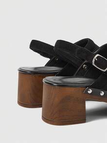 Sleekvia Women's Fashion Thick Heel Slide Sandals With Buckle Design - Black - View 5