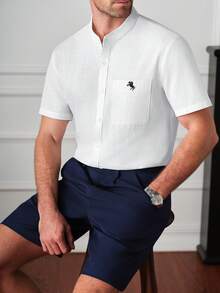 Core Aspect Conjunto casual de camisa de manga corta y pantalones cortos con estampado de caballero para hombres - Multicolor - Ver 1