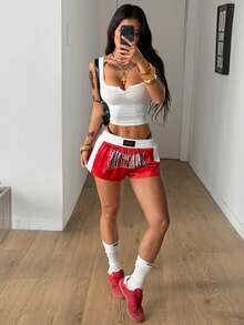 Coolane Quần short ống rộng phối màu tương phản in chữ dành cho nữ - Nhiều màu - Xem 5