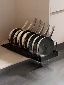 1pc Heavy-Duty Pull-Out Pot Lid Organizer Rack - Under-Cabinet Storage, 7 Adjustable Steel Frames, Space-Saving Pull-Out Rack Compatible With Pots, Pans, And Lids - Suitable For Kitchen, Dining Room, Or Home Use - Easy-To-Install Under-Cabinet Organizer Rack, Kitchen Organization, Compact Design, Sturdy Construction, Ideal For Restaurant Owners. - Multicolor - View 9