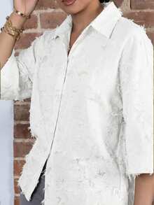 Melissa Matos 3/4 Sleeve Olive Green Shirt, Simple Cut, Loose Fit, Classic Collar, Comfortable To Wear - White - View 5