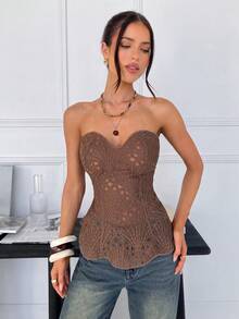 Siren Gaze 新款鱼骨纹抹胸文胸，女士春夏款 - 卡其色 - 查看 4