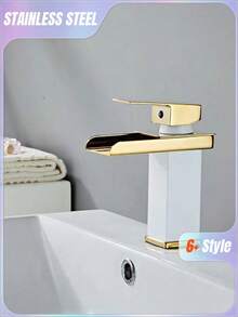 1 Keran Air Terjun Wastafel dengan Aksesoris, Corong Lebar, Baja Tahan Karat dengan Finishing Mengkilap, Siku Persegi, Keran Wastafel Air Panas dan Dingin - MultiWarna - View 1