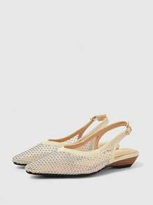 Sleekvia Women Shoes Spring And Summer New Mesh Rhinestone Decoration Pointed Toe Low Heel Back Buckle Design Apricot Women's Sandals Elegant Fashion Commuter Date Wear - Apricot - View 4