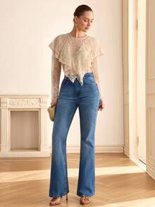 CLARA VERO Pantalon Évasé En Denim Bleu Classique Pour Femme - Jean bleu - Voir 4