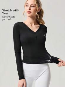 OutZeal Casual Versatile Deep V Slightly Sheer Long Sleeve Sports T-Shirt - Black - View 3