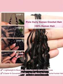 Boho Braids 精灵卷发钩编接发，100%真人发，60克，18英寸，沙龙级丝滑水润卷发，轻盈可重复使用，天然黑色，优质真人发接发，适合女性长期佩戴和造型。 - Natural Black - 查看 9