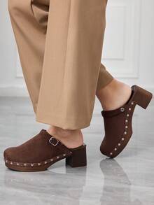 Sleekvia Zapatos de cuña con diseño de hebilla y suela gruesa, versátiles y de moda para uso diario de mujeres - Café integral - Ver 8