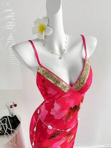 Sunnyshic Vestido de mujer con estampado floral nuevo, adecuado para vacaciones, citas, picnics, fiestas, sin mangas, sexy, ambiente, primavera/verano/otoño - Multicolor - Ver 6
