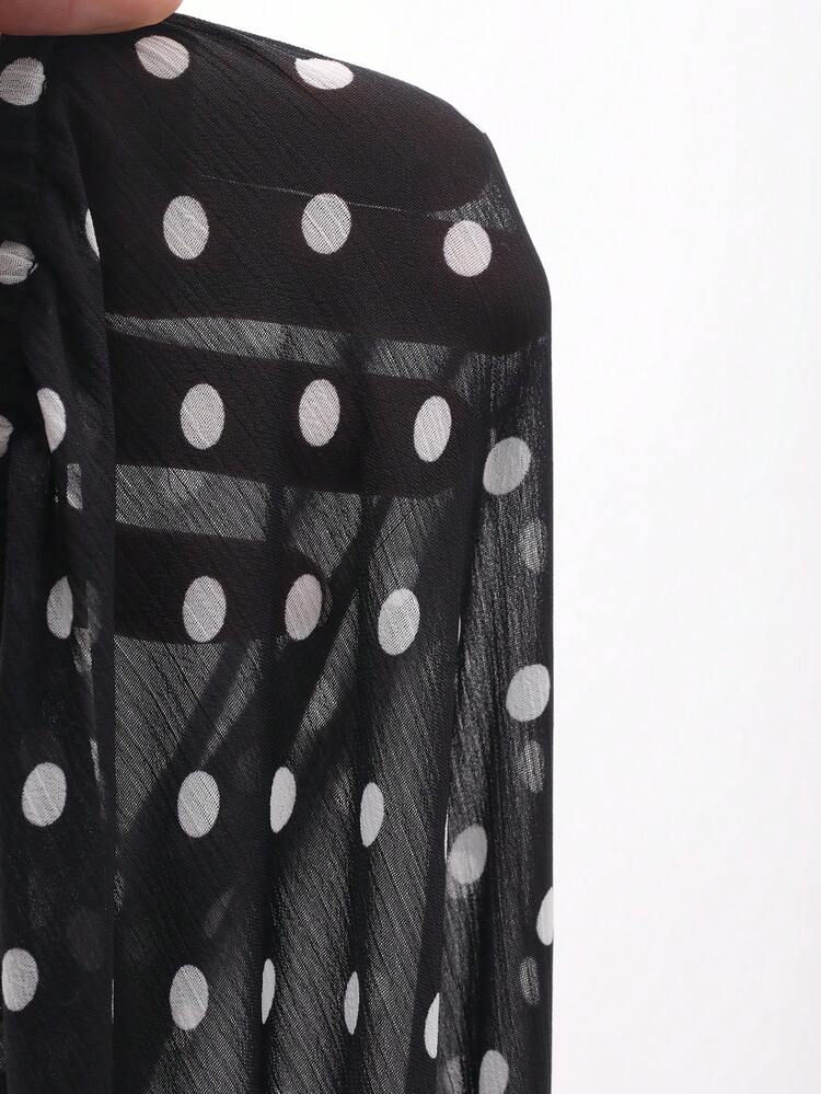 Women's Summer Chiffon Tie Neck Long Sleeve Polka Dot Semi-Sheer Blouse