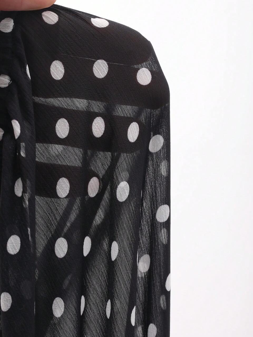 Women's Summer Chiffon Tie Neck Long Sleeve Polka Dot Semi-Sheer Blouse Golf White Sexy