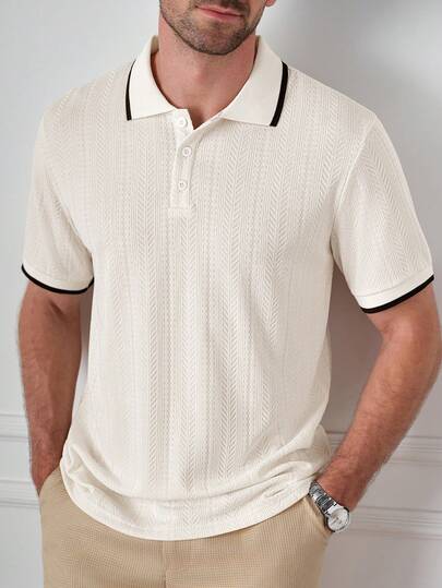 Core Aspect Men's Premium Jacquard Polo Shirt, A Fashionable Gift For Boyfriends Or Husbands Men Textured Polo Shirt Men White Textured Polo,Versatile Items For Daily Commuting, Travel, Vacation And Outings,Men's Casual Business Striped Design Polo Shirt, Suitable For Daily Commute And Casual Versatile Wear Men Buttoned Knitted Polo,Official Polo,Elegant Polo