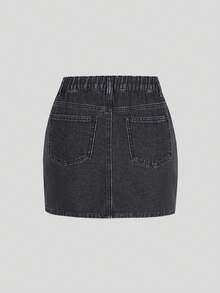 Chân váy denim cho bé gái tuổi teen, hàng mới về mùa hè, màu đen denim, kiểu dáng thời trang thường ngày, dáng ôm, chất liệu denim cotton thoải mái, phù hợp cho đi học, đi làm, mặc hàng ngày và các hoạt động ngoài trời. - màu đen - Xem 2