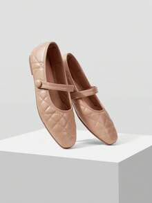 MOTF WOMEN'S QUILTED SQUARE TOE FLAT SHOES SPRING SHOES - Apricot - View 9
