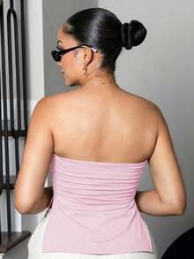 Melissa Matos Y2K 亚文化豹纹下摆开衩设计女式短款上衣 - 粉色 - 查看 2