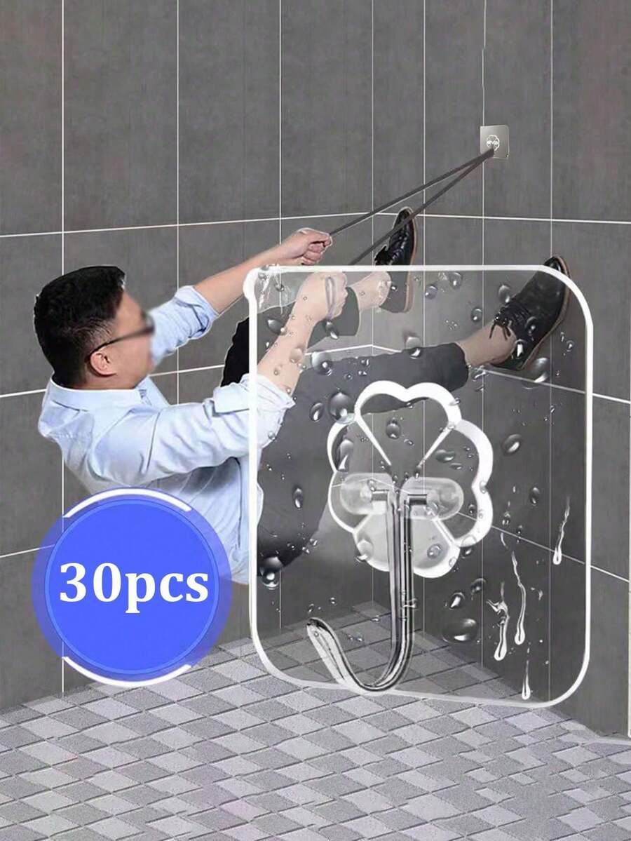 Bộ 30/10 móc dán không dấu vết, chịu lực tốt, dùng để treo kệ lên tường, trong suốt, chống thấm nước, chống gỉ, thích hợp cho nhà bếp, phòng tắm, phòng khách mà không làm hư hại tường.