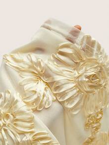 Franclia Cream Elegant Summer Flowy Day Party Mesh Embroidered Lace-Up Backless Dress,Floral Applique Jacquard Sleeveless Waist-Cinched Maxi Dress For Ladies - Apricot - View 8