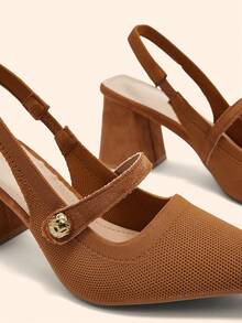 CUCCOO BASICS Women's Fashion Fabric Back Strap Chunky Heel Pointed Toe PU Leather Casual Slingback Pumps, Suitable For Commuting, Date, Party, Vacation For Christmas Spring Shoes - Brown 1 - View 8