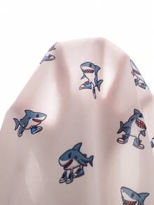Souflis Souflis 2pcs/Set Boys' Shark Print Polo Shirt & Shorts,White Summer Matching Outfit For Holiday & Family Vacation,Fashionable Casual Back To School Suit - White - View 3