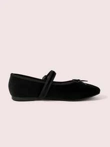 CUCCOO DOLLMOD Sepatu Wanita Hitam Ujung Bulat dengan Hiasan Pita dan Gesper, Sol Datar, Bahan Atas Beludru, Cocok untuk Perjalanan Sehari-hari, Pesta Ulang Tahun, dan Sepatu Musim Semi. - Grafit Hitam - View 9