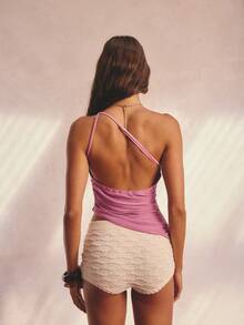 Aralina Stretchy Smooth Fabric Asymmetric One Shoulder Ruched Waist Slim Fit Sexy Summer Outfits Women Going Out Tops Vacation Cute Summer Tops Top - Dusty Pink - View 2