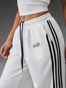 Normani Black And White Summer Streetwear Women's 2 Pieces Outfit,Knitted Vest And Baggy Tracksuit Trousers Set,Casual Y2k 90s Gym Track Suit For Club Rave - White - View 5