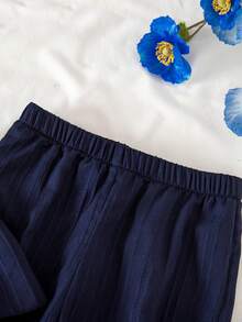 SHEIN 女童度假休闲纯色吊带背心和裤子套装 - 藏蓝色 - 查看 6