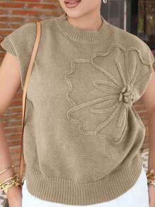 Melissa Matos 女式花卉蝙蝠袖宽松休闲针织上衣，秋季 - 駝色 - 查看 4