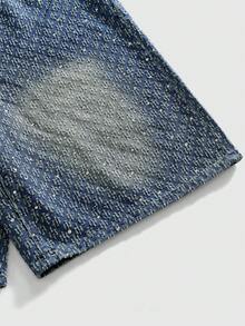 ROMWE MEN Street Life Quần short denim nam kiểu dáng thường ngày, đính kim cương lấp lánh và có túi. - Màu xanh lam - Xem 5