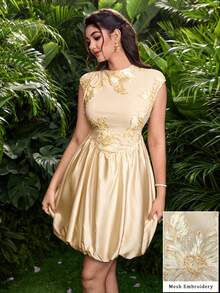 Modelyn Women's Elegant Yellow Bow Tie Waist Sweet Elegant Slim Fit Puff Dress - Yellow - View 8